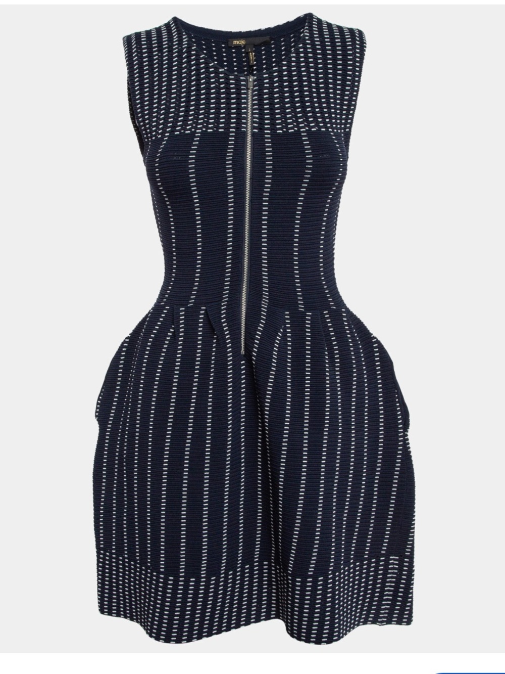 Maje Navy and White Sleeveless Zip-Front Knit dress fits size S